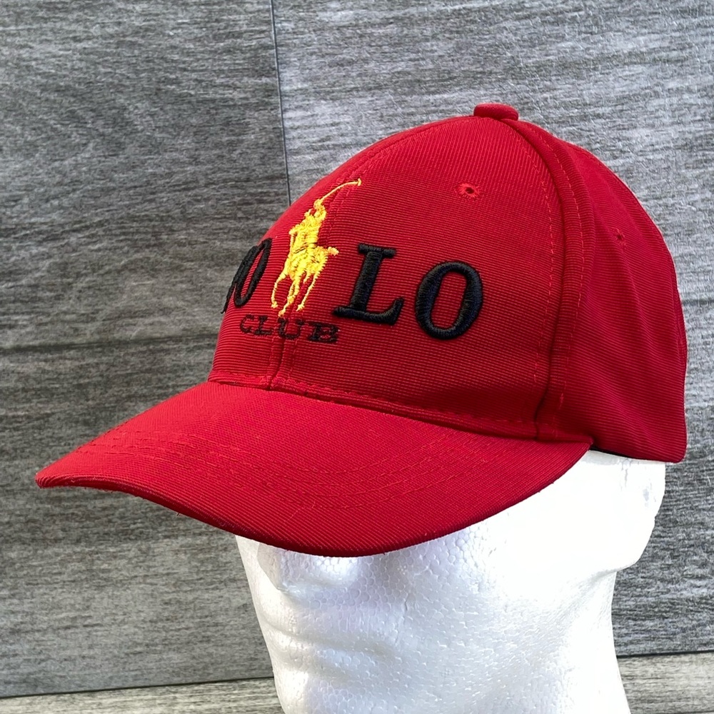 Polo Club Logo Spellout XFlex Fitted Hat Medium Large Red Yellow Black Preowned